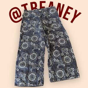 Solitaire Navy and White Floral Wide Leg Pants - 100% Linen